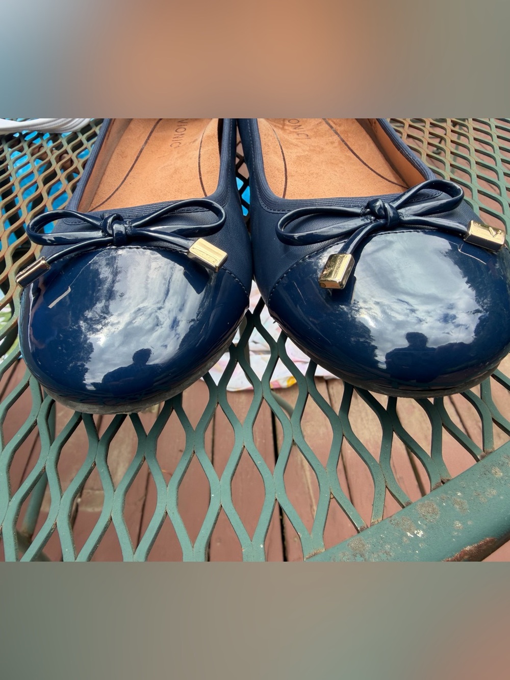 VIONIC Minna Navy Blue Leather Patent Cap Toe Comfort Ballet Flats- Size 10 - Picture 9 of 10